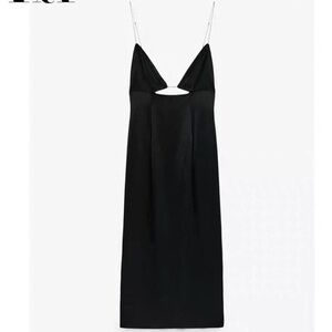 Zara Black Satin Midi Dress with Diamond straps